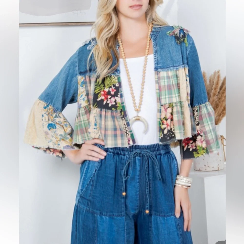 Boho Patchwork Denim Jacket - Picture 3 of 5